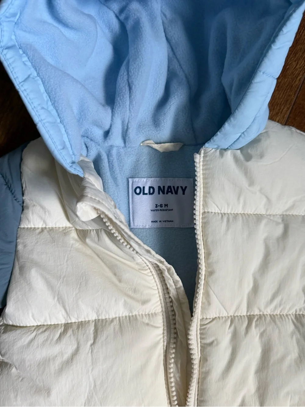 Old Navy Toddler Puffer Jacket with Bear-Ear Hood - Light Blue & White